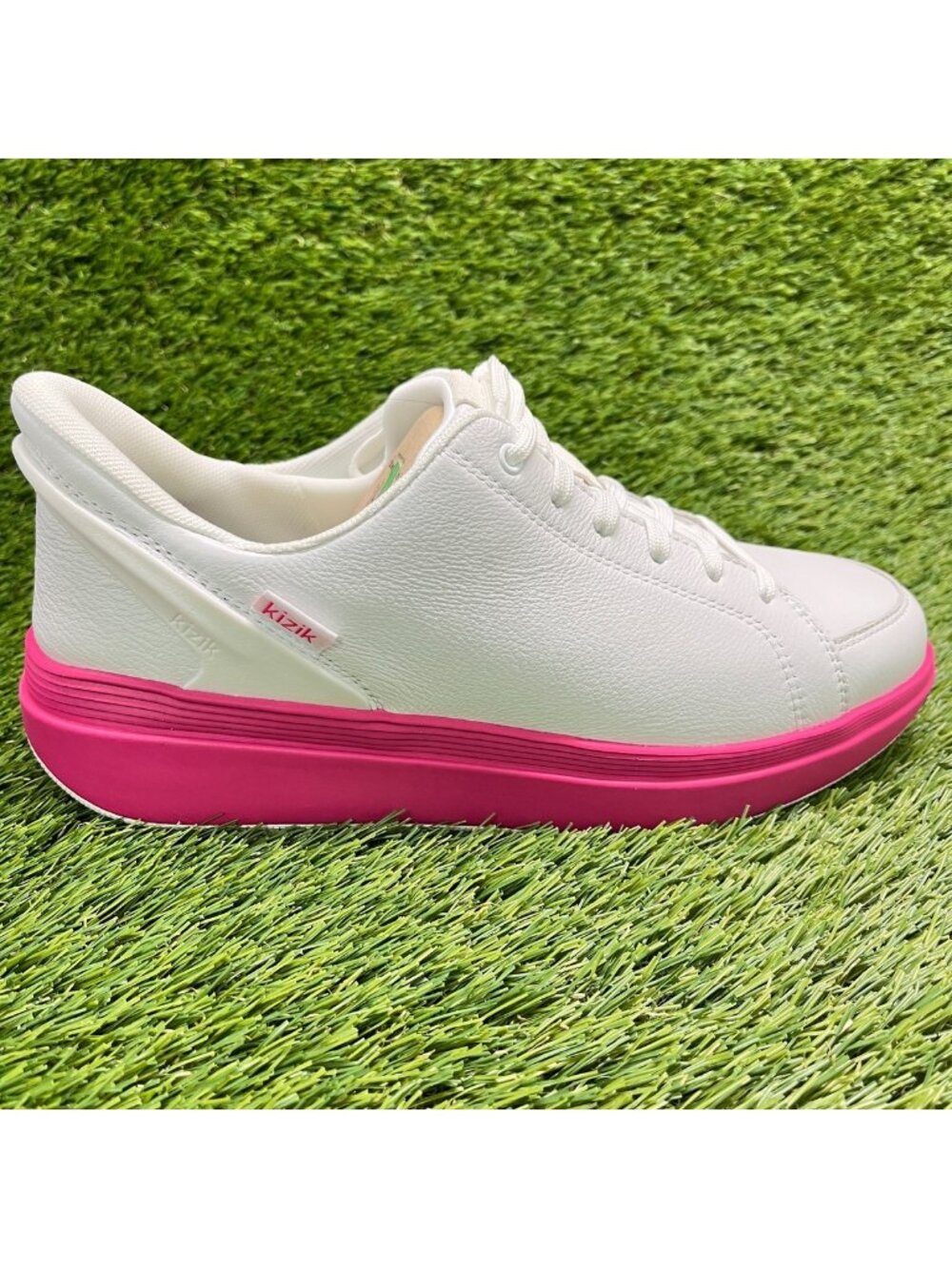 Kizik Sydney Women Size 9D White Pink Athletic Leather Hands Free Shoes Sneakers